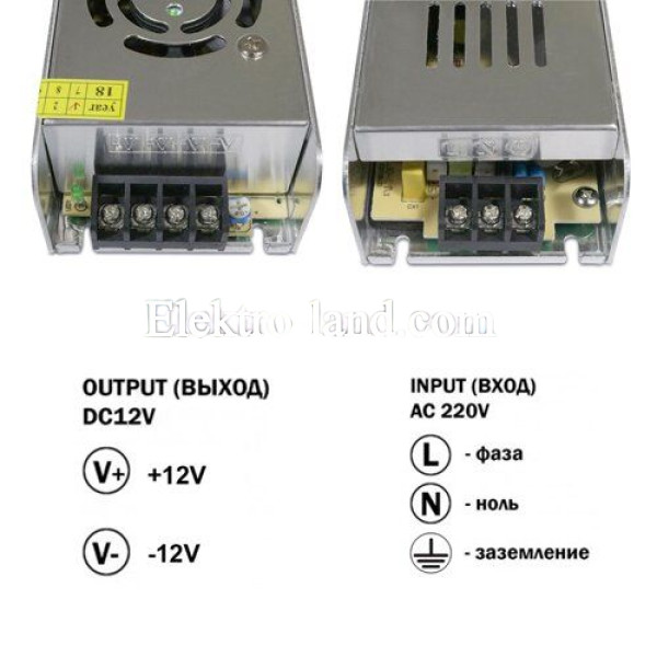 Блок питания 30A  (360W) узкий негерметичный на 12 вольт c EMC фильтром Biom 