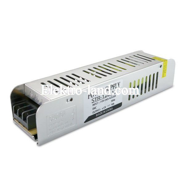 Блок питания 10A  (120W) узкий негерметичный на 12 вольт c EMC фильтром Biom 