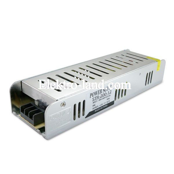 Блок питания 16.7A  (200W) узкий негерметичный на 12 вольт c EMC фильтром Biom 