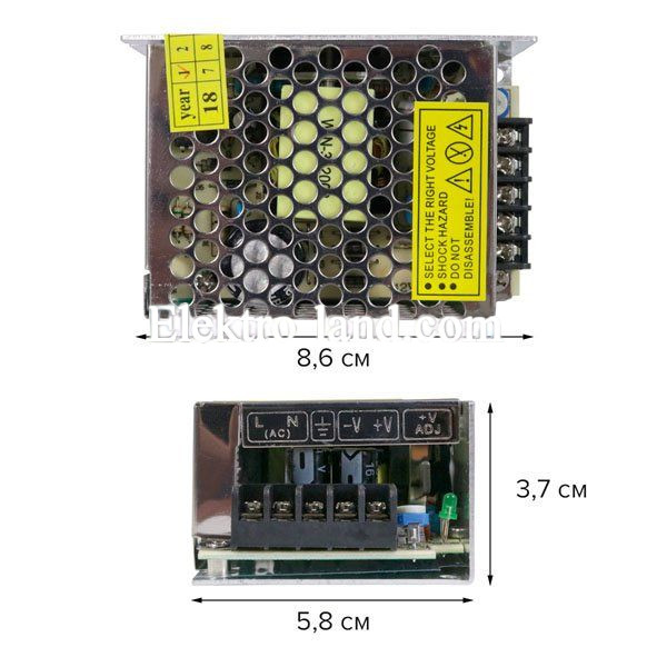 Блок питания 5A  (60W) негерметичный на 12 вольт Biom 