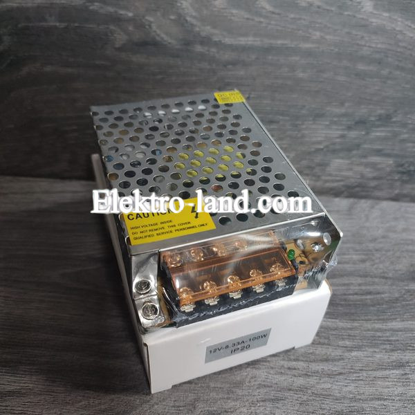 Блок питания металлический перфорированный MN-100 8.33A  (100W) негерметичный на 12 вольт AVT 