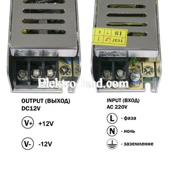 Блок питания 5A  (60W) узкий негерметичный на 12 вольт c EMC фильтром Biom 