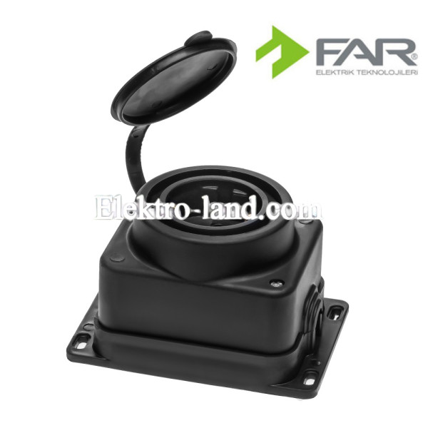 Розетка стационарная с заземлением каучуковая 16А IP44 FAR F106