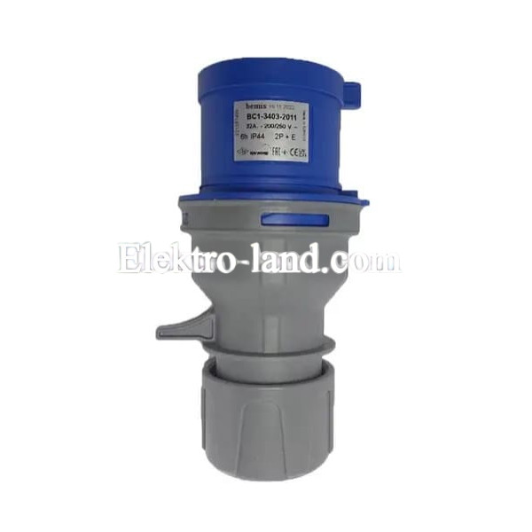 Вилка силовая 3х32A 220V IP44 Bemis BC1-3403-2011 (кабельная вилка для генераторов)