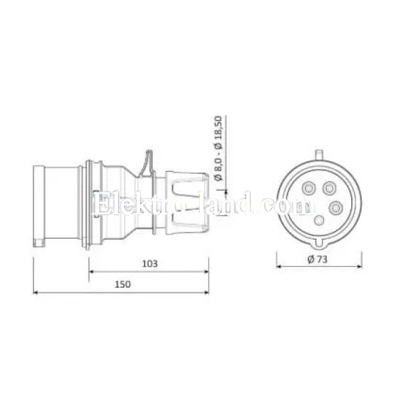 Вилка силовая 380V 5х32A IP44 Bemis BC1-3505-2011