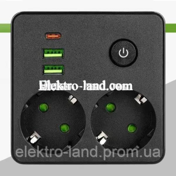 Тройник для розетки, разветвитель сетевой фильтр на 2 гнезда с USB и Type-C, тройник с тайпси, с led подсветкой и кнопкой, черный