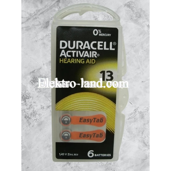 Батарейки DURASELL Activair 13 для слухового аппарата 6 шт