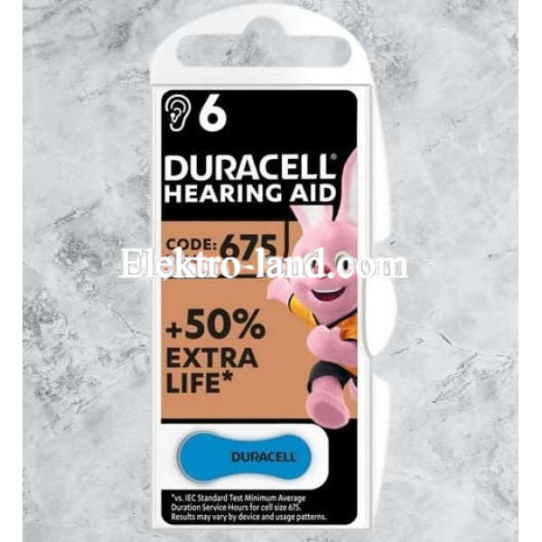 Батарейка DURACELL ZA675 для слухового аппарата 6 шт