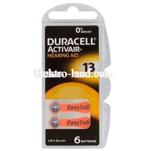 Батарейки DURASELL Activair 13 для слухового аппарата 6 шт