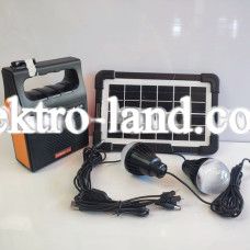 Портативная солнечная станция YOBOLIFE 3601-LM-6V функция Power Bank, мощный фонарь, FM радио, MP3+2 лампочки