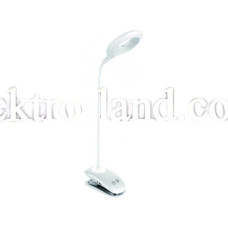 Светодиодная настольная лампа 6w крепление прищепка с USB + ночник Luxel белая  (TL-04W) 