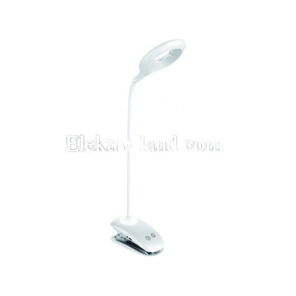 Светодиодная настольная лампа 6w крепление прищепка с USB + ночник Luxel белая  (TL-04W) 