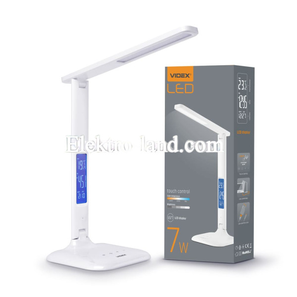 Настольная лампа VIDEX  7W 3000-5500K VL-TF05W с дисплеем белая