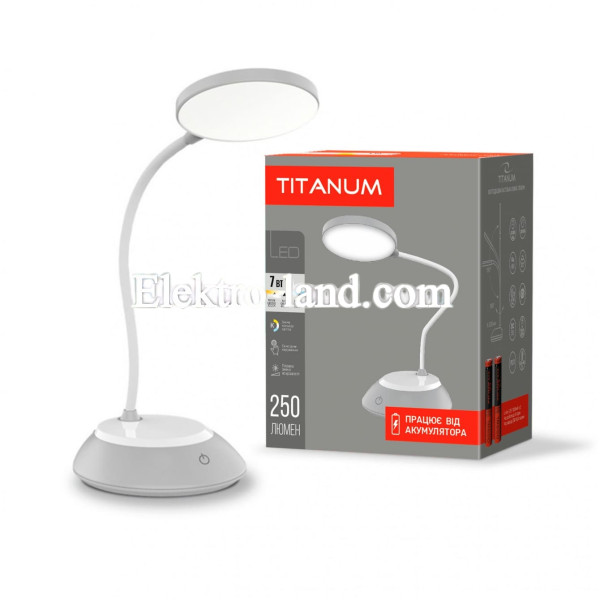 LED лампа настольная с аккумулятором TITANUM TLTF-022G 7W 3000-6500K USB серая