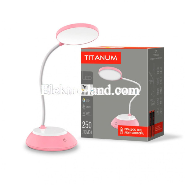LED лампа настольная с аккумулятором TITANUM TLTF-022P 7W 3000-6500K USB розовая
