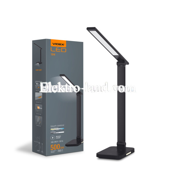 Настольная LED лампа с беспроводной зарядкой VIDEX VL-TF17B 18W 1800-6500K черная