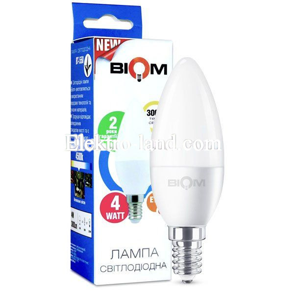 Светодиодная лампа Biom BT-549 теплый свет C37 4W E14 3000 К 