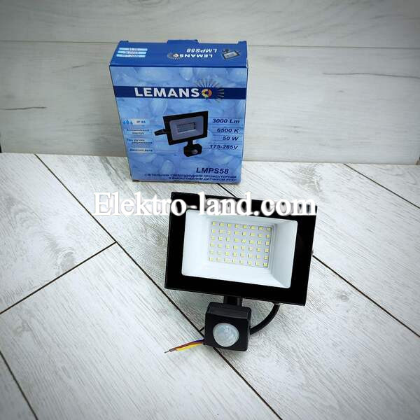 Прожектор LED Lemanso 50w 6500K IP65 3000LM 175-265V с датчиком движения черный LMPS58