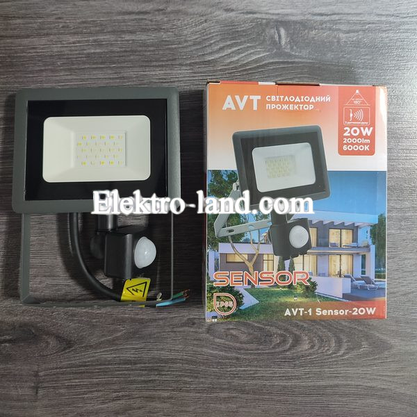  Светодиодный прожектор AVT 20W-6000K SENSOR с датчиком движения