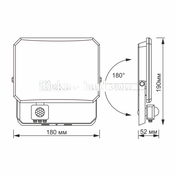 Светодиодный прожектор VIDEX F3 50W 5000K с датчиком движения 220V Black (VLE-F3-0505B-S)