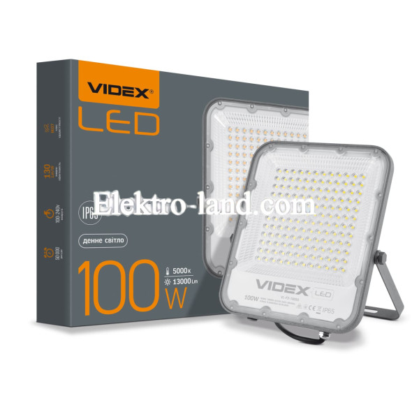 Светодиодный прожектор VIDEX 100W  220V 13000Lm (VL-F2-1005G) серый