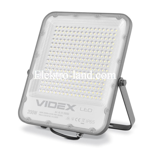 Светодиодный прожектор VIDEX 200W  220V 26000Lm (VL-F2-2005G) серый