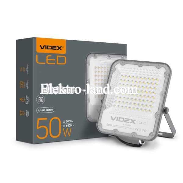 Светодиодный прожектор PREMIUM VIDEX F2 50W 5000K 6500Lm серый