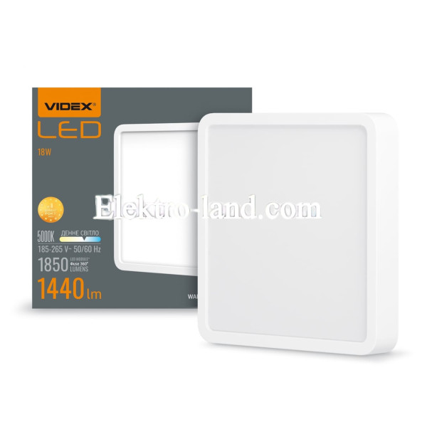 Потолочный светильник накладной квадрат VIDEX 18W VL-DLSS-185 5000K белый