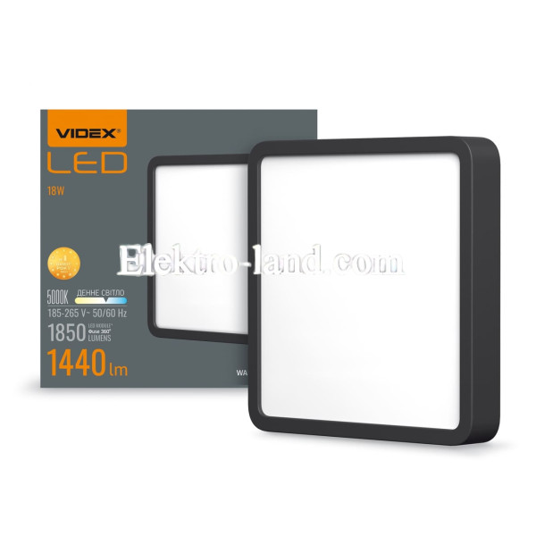 LED Светильник накладной квадрат VIDEX 18W VL-DLSS-185B 5000K черный