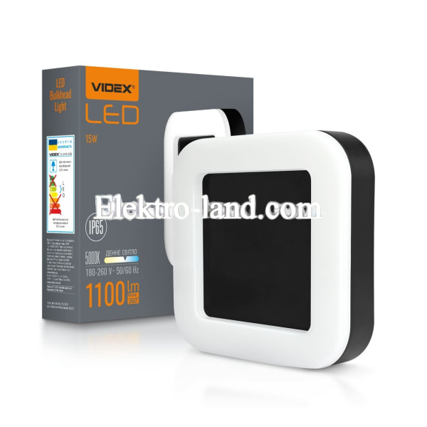 Светодиодный светильник ART IP65 квадратный VIDEX 15W 5000K влагозащищенный VL-BHFS-155B черный