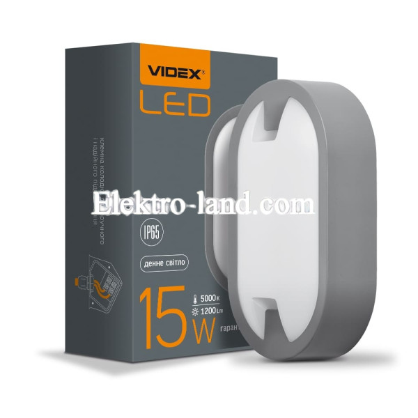 Светодиодный светильник IP65 овальный VIDEX 15W 5000K серый VL-BH12O-155