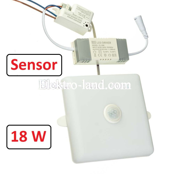 Светодиодный светильник с датчиком движения Sensor Ester квадратный 18 Вт 5000К IP40 AVT