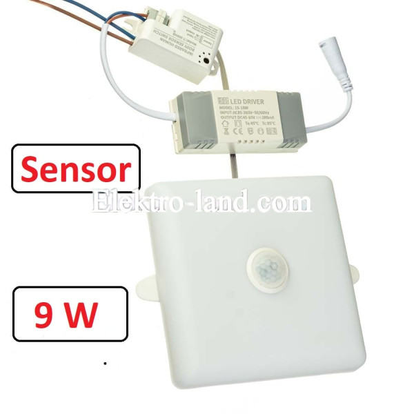 Светодиодный светильник с датчиком движения Sensor Ester квадратный 9 Вт 5000К IP40