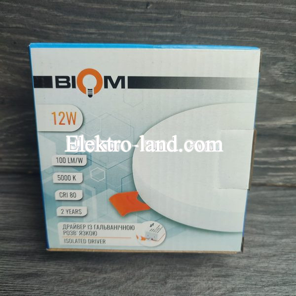 Светильник светодиодный встраиваемый Biom UNI-R12W- 12Вт круглый 5000К