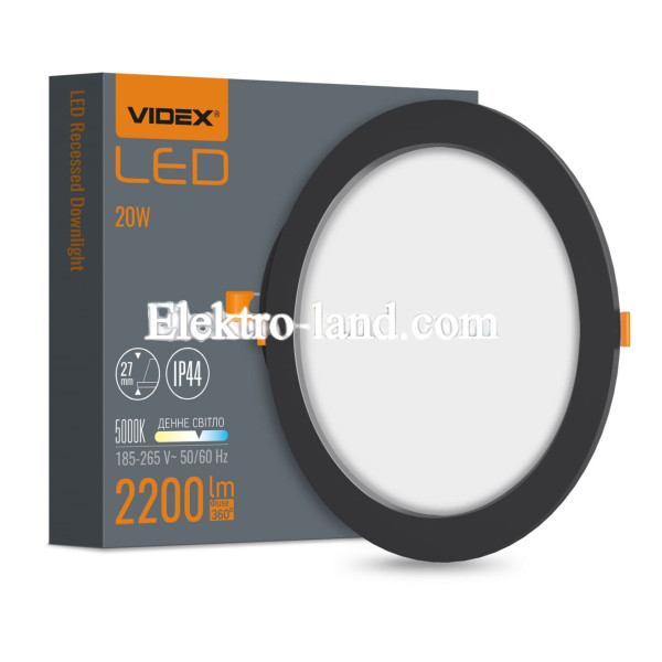 LED светильник встроенный круглый VIDEX VL-DLBR-205B 20W 5000K 220V черный