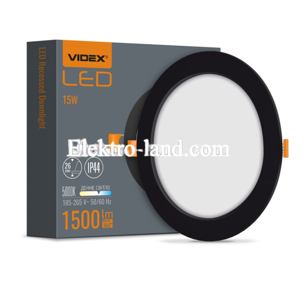 LED светильник встроенный круглый VIDEX VL-DLBR-155B 15W 5000K 220V черный