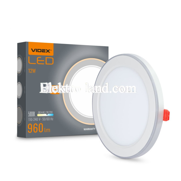 LED светильник встроенный с декоративной подсветкой VIDEX DL4R 12W+4W 5000K+2700K 220V VL-DL4R-1252
