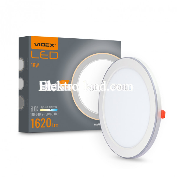 LED светильник встроенный с декоративной подсветкой VIDEX DL4R 18W+6W 5000K+2700K 220V VL-DL4R-1852