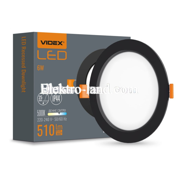 LED светильник Back встроенный круглый VIDEX 6W 5000K Black