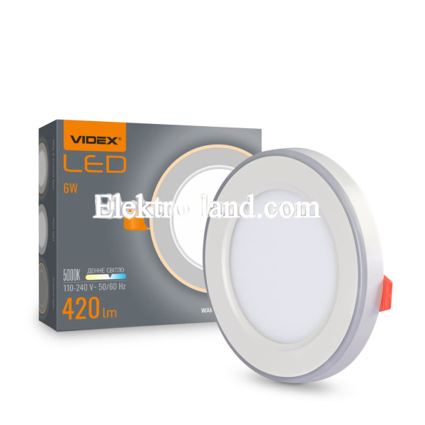 LED светильник встроенный с декоративной подсветкой VIDEX DL4R 6W+3W 5000K+2700K 220V