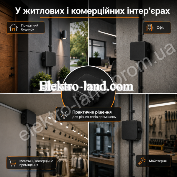 Распределительная коробка Neomax 85×85×40 мм герметичная открытого монтажа, черная (NX1144) Неомакс, IP54