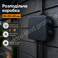 Распределительная коробка Neomax 85×85×40 мм герметичная открытого монтажа, черная (NX1144) Неомакс, IP54