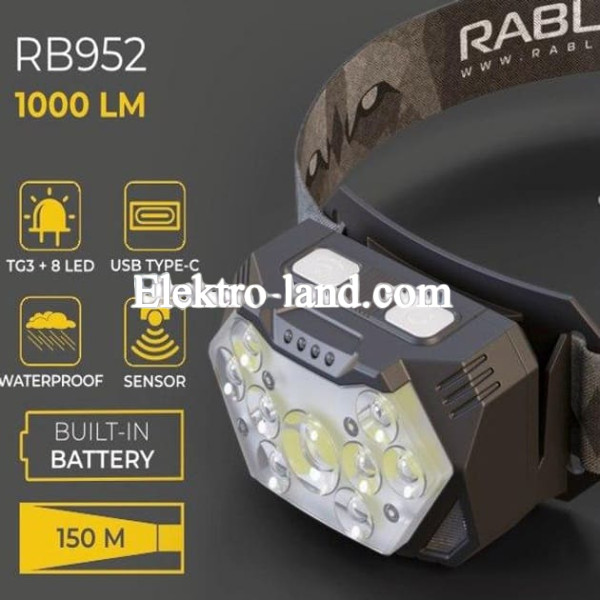 Фонарь налобный Rablex RB952 Красный Белый свет, Сенсор движения