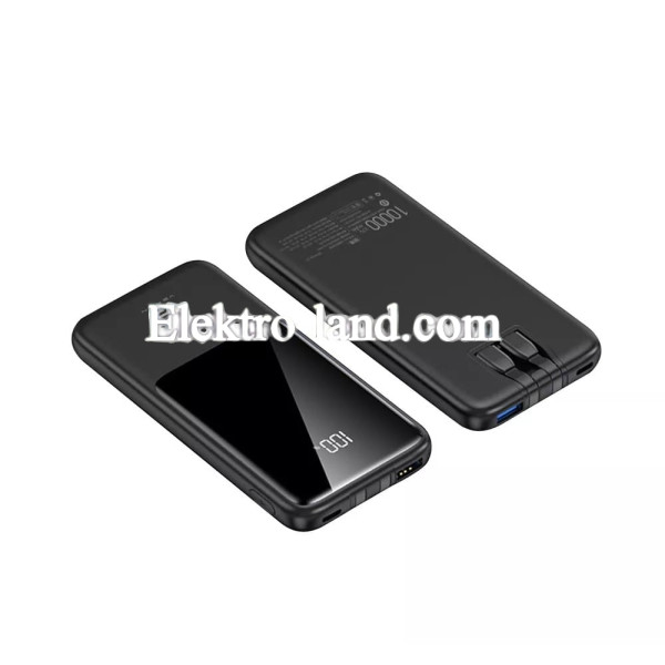 Повербанк Power Bank 10000 mAh — Veron PS1 & Type C & Lightning Cables — Black