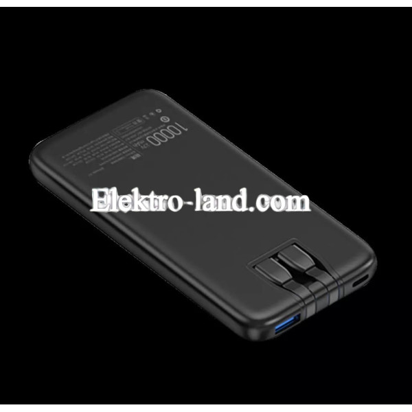 Повербанк Power Bank 10000 mAh — Veron PS1 & Type C & Lightning Cables — Black