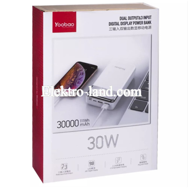 Повербанк Power Bank Yoobao 30000 mAh (30W) white