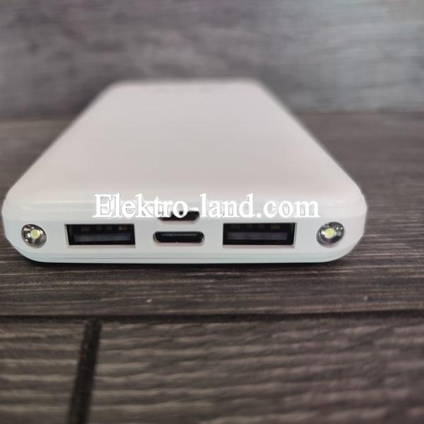 Повербанк с фонариком ElectroHouse 10000 mAh type-c Белый (EH-P-01-W)