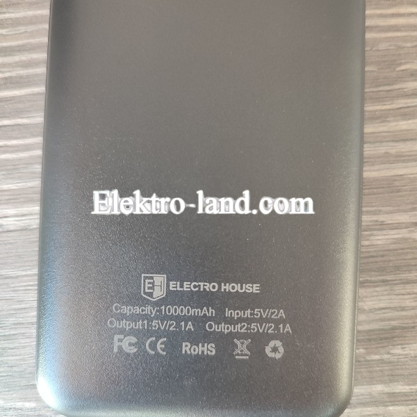 Повербанк с фонариком ElectroHouse 10000 mAh type-c Черный (EH-P-01-B)
