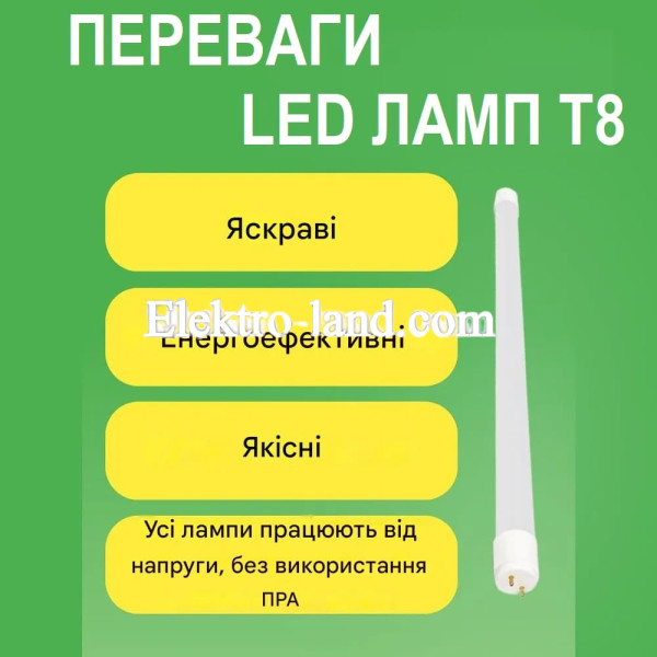 Светодиодная линейная лампа T8 9W 60см (600мм) ElectroHouse 6500К (холодный свет), цоколь G13, трубчатая LED лампа 600 мм