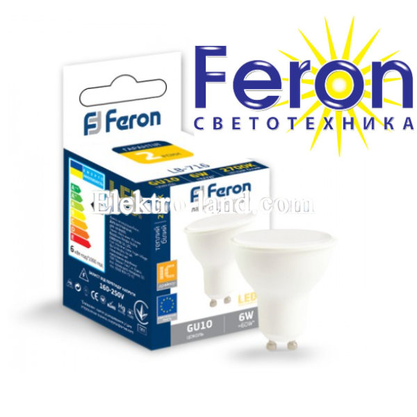 Светодиодная лампа feron gu10 6w 480lm 2700k LB-716